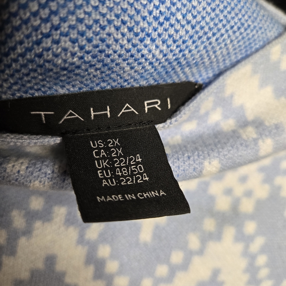 Tahari EUC Womens Sz 2X Nordic Patterned Sweater Blue White See Callout - Picture 4 of 6